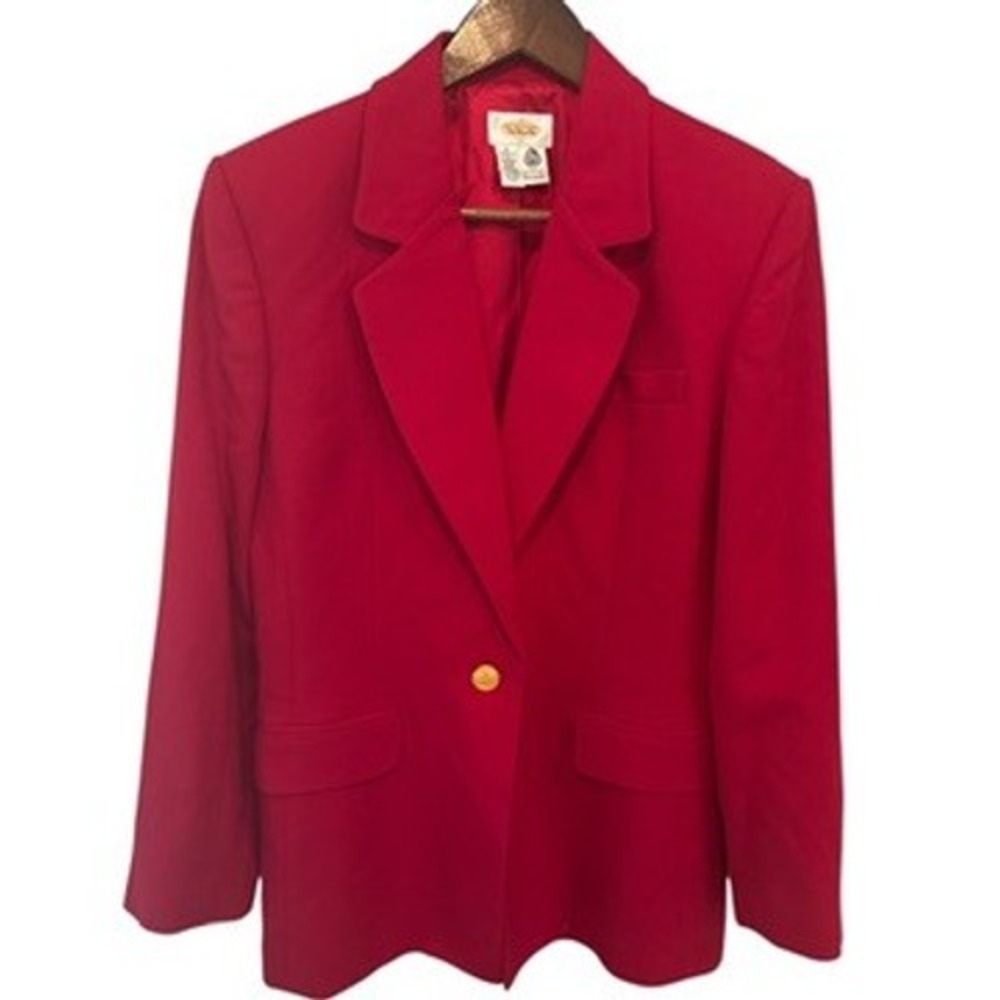 Talbots Red VTG 100% Wool Blazer Jacket Gold Button Size 10 Preppy Quiet Luxery